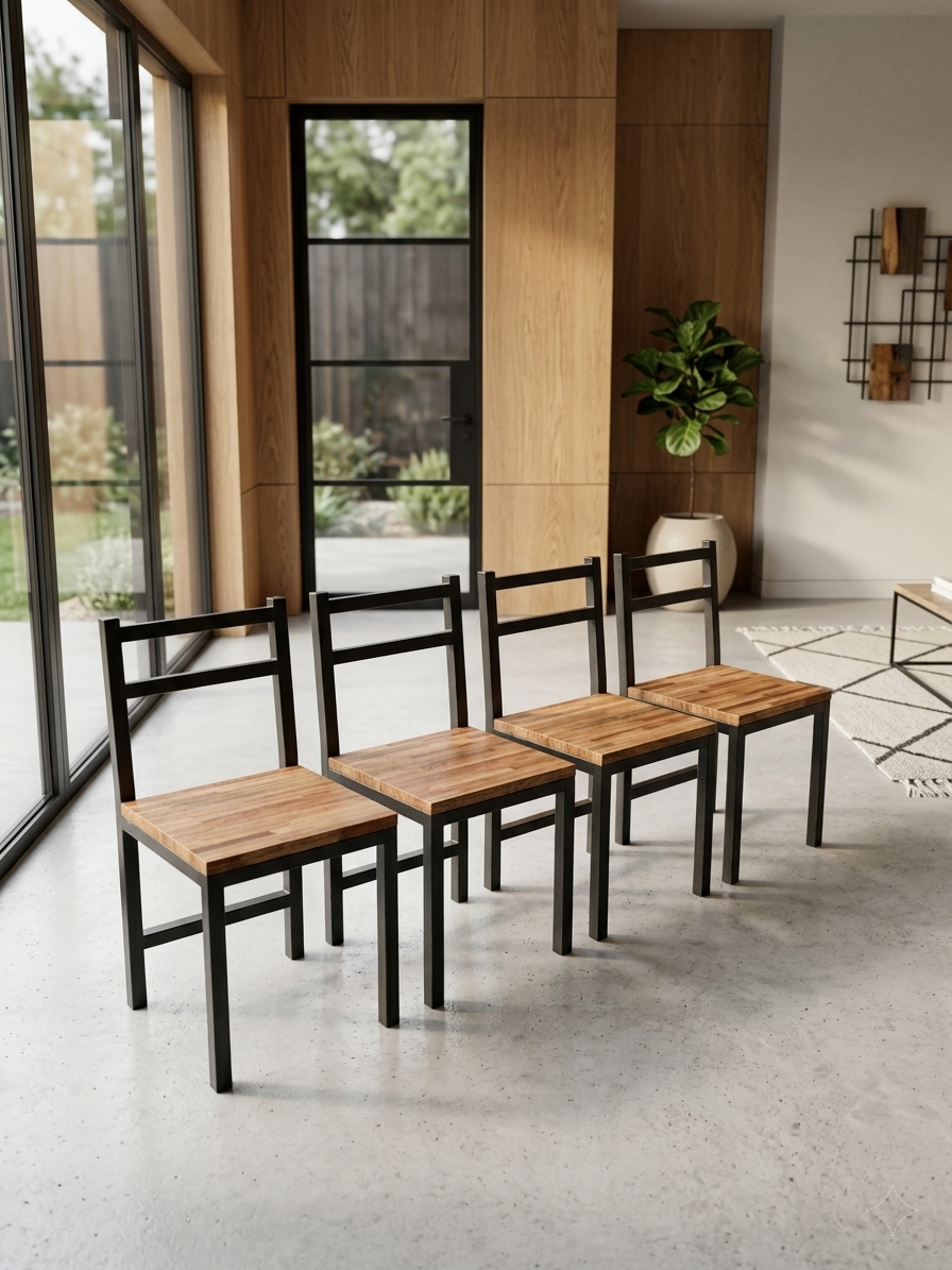 Sillas de comedor en eucalipto laqueado y hierro